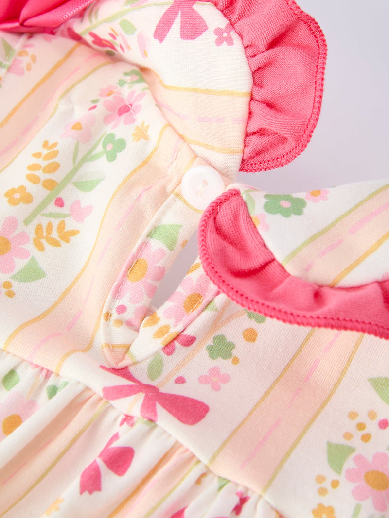 Spring Floral Bow Ruffle Girl Bloomer Set - 4