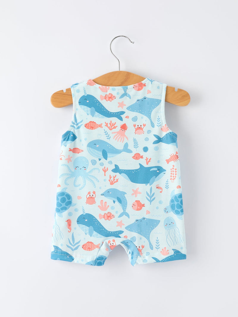 Marine Animal Smocking Embroidered Baby Boys' Romper - 2