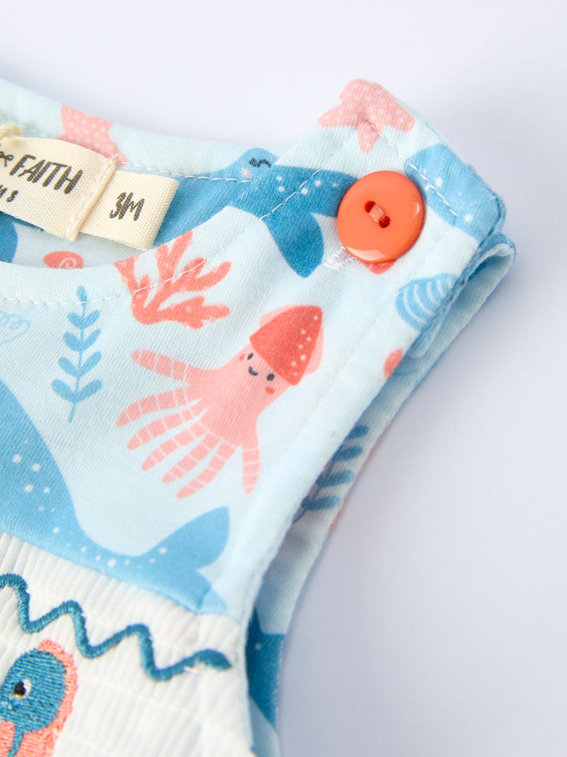 Marine Animal Smocking Embroidered Baby Boys' Romper - 3