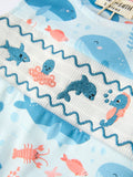 Marine Animal Smocking Embroidered Baby Boys' Romper - 4