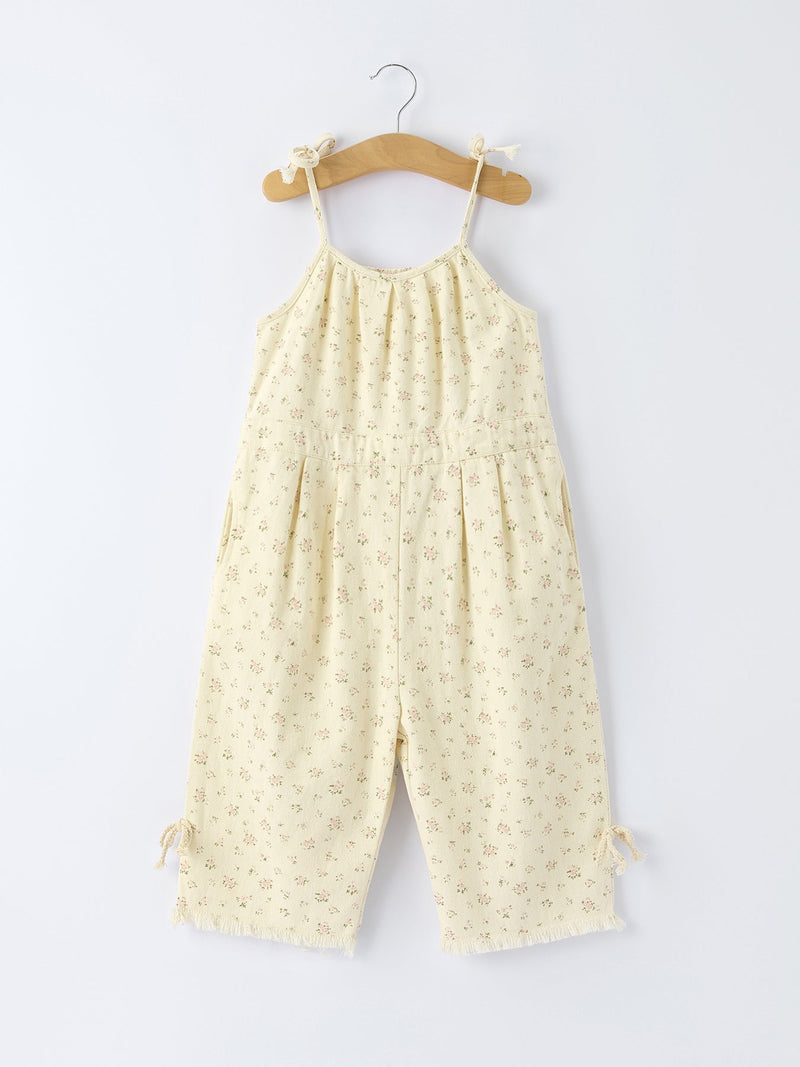 Floral Baby Girl Sleeveless Jumpsuit with Pockets - 1