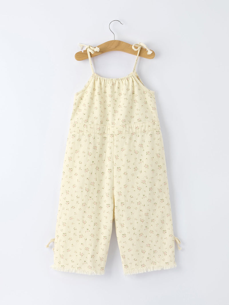 Floral Baby Girl Sleeveless Jumpsuit with Pockets - 2