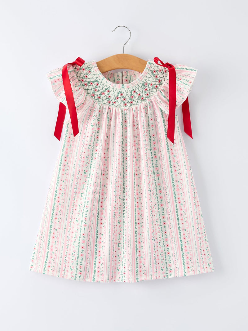 Pink Spring Floral Smocked Girl Dress - 1