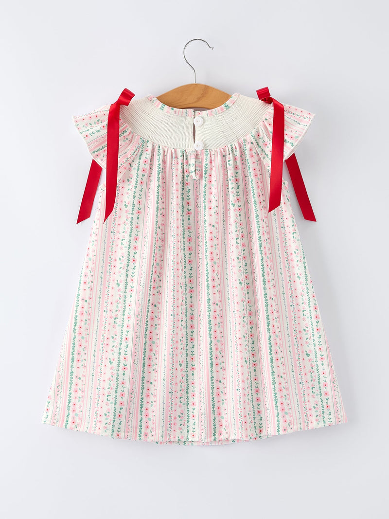 Pink Spring Floral Smocked Girl Dress - 2