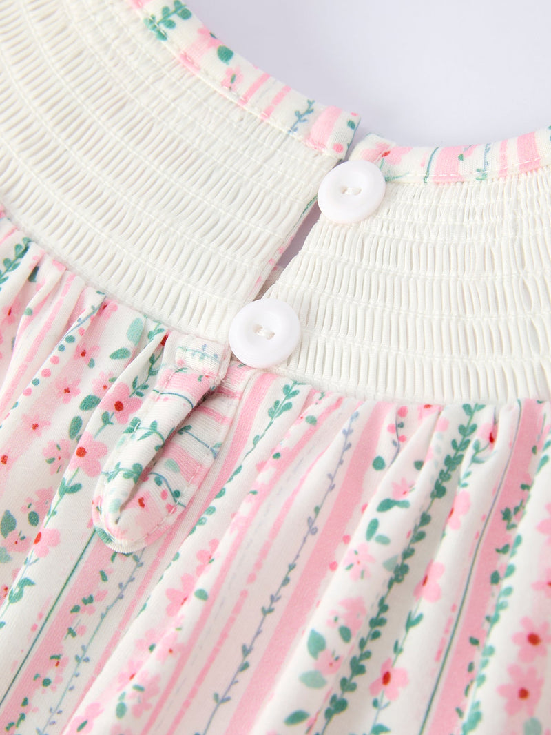 Pink Spring Floral Smocked Girl Dress - 5