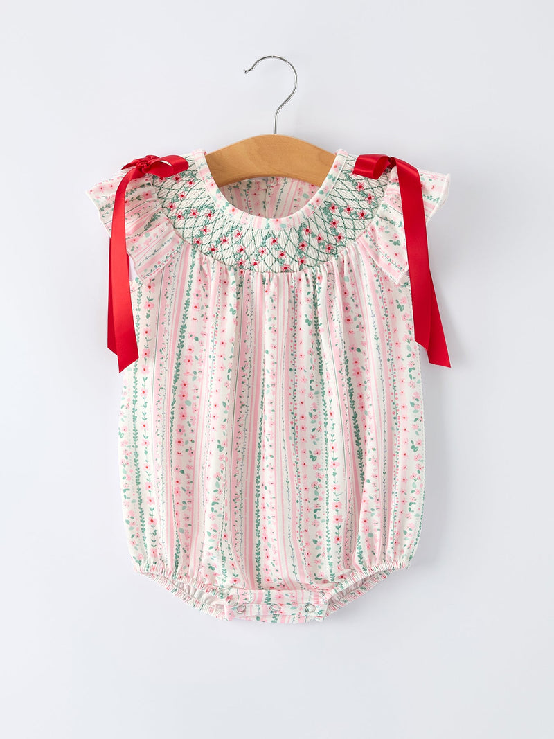 Pink Spring Floral Smocked Baby Girl Romper - 1