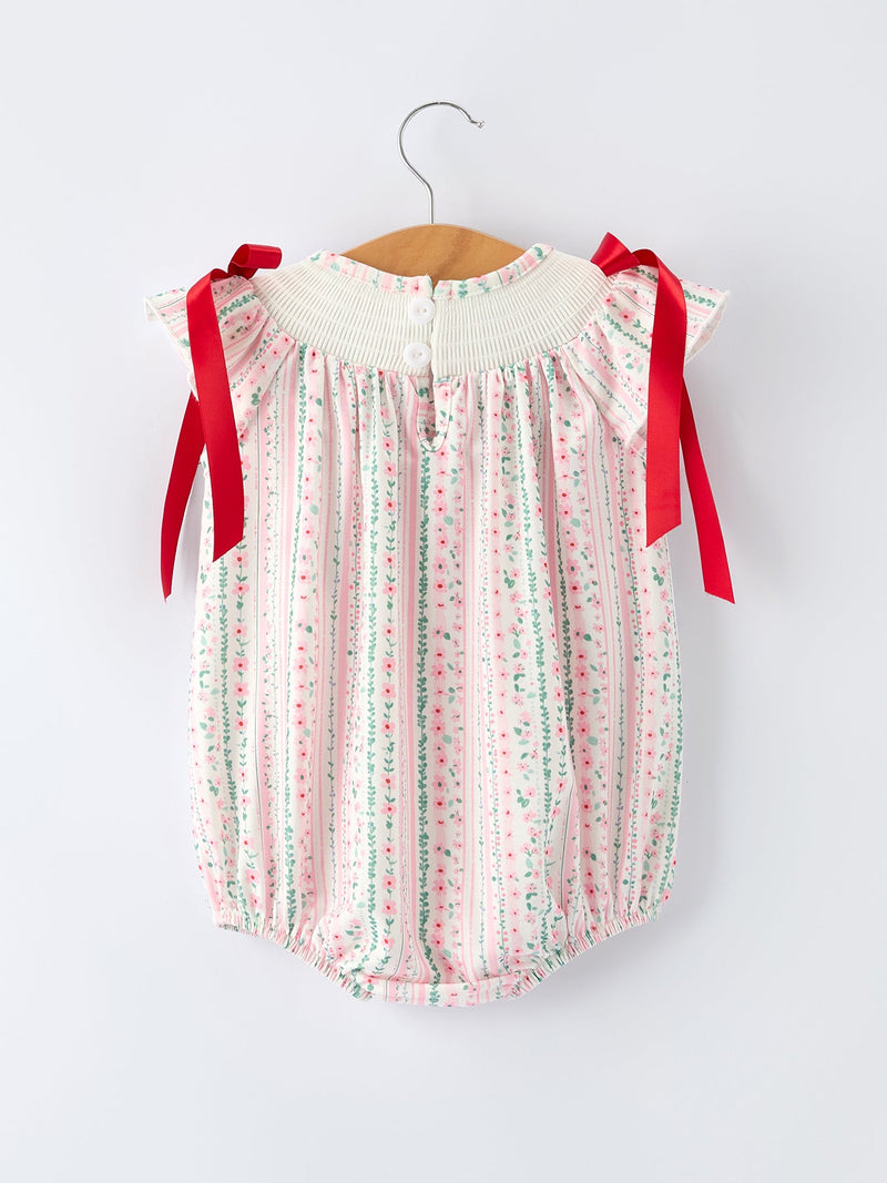 Pink Spring Floral Smocked Baby Girl Romper - 2