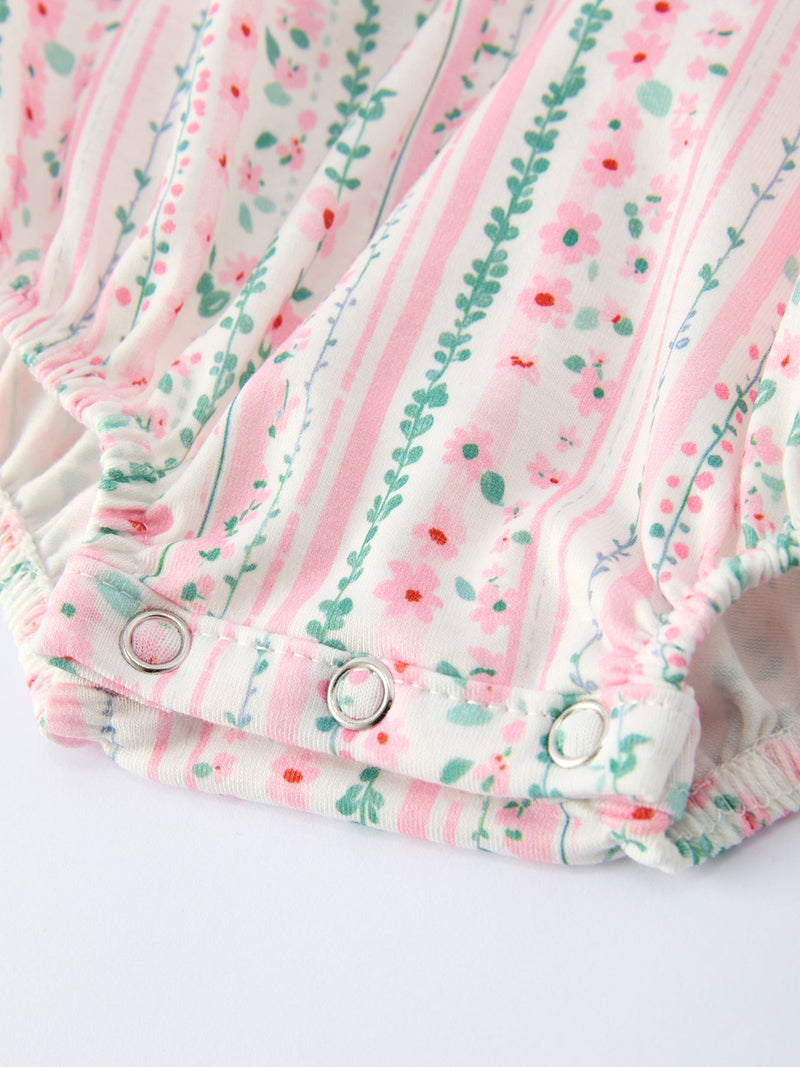 Pink Spring Floral Smocked Baby Girl Romper - 4