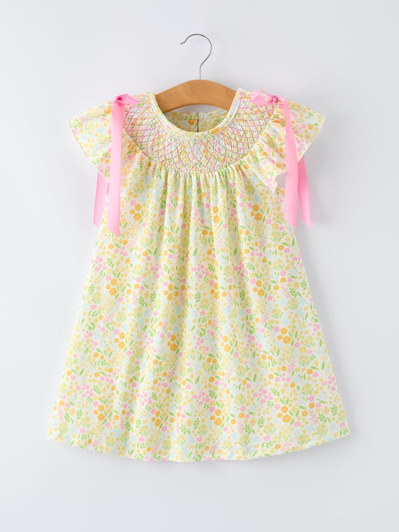 Spring Floral Smocked Girl Dress - 1