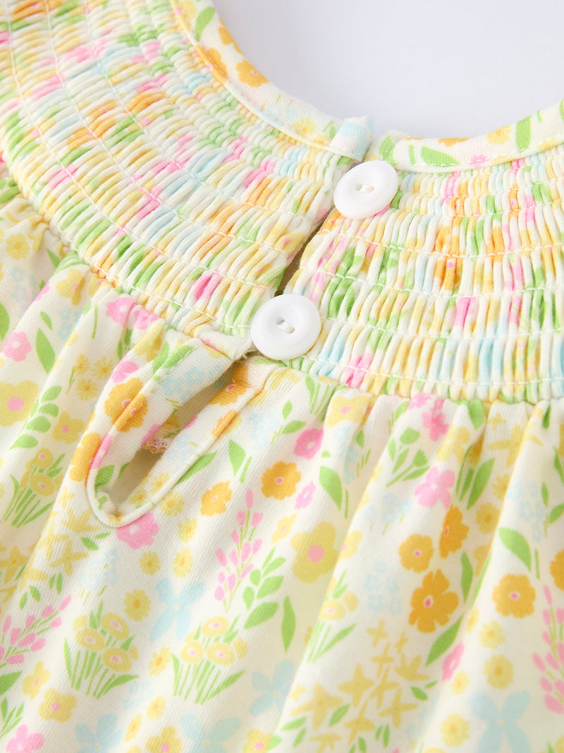 Spring Floral Smocked Girl Dress - 5