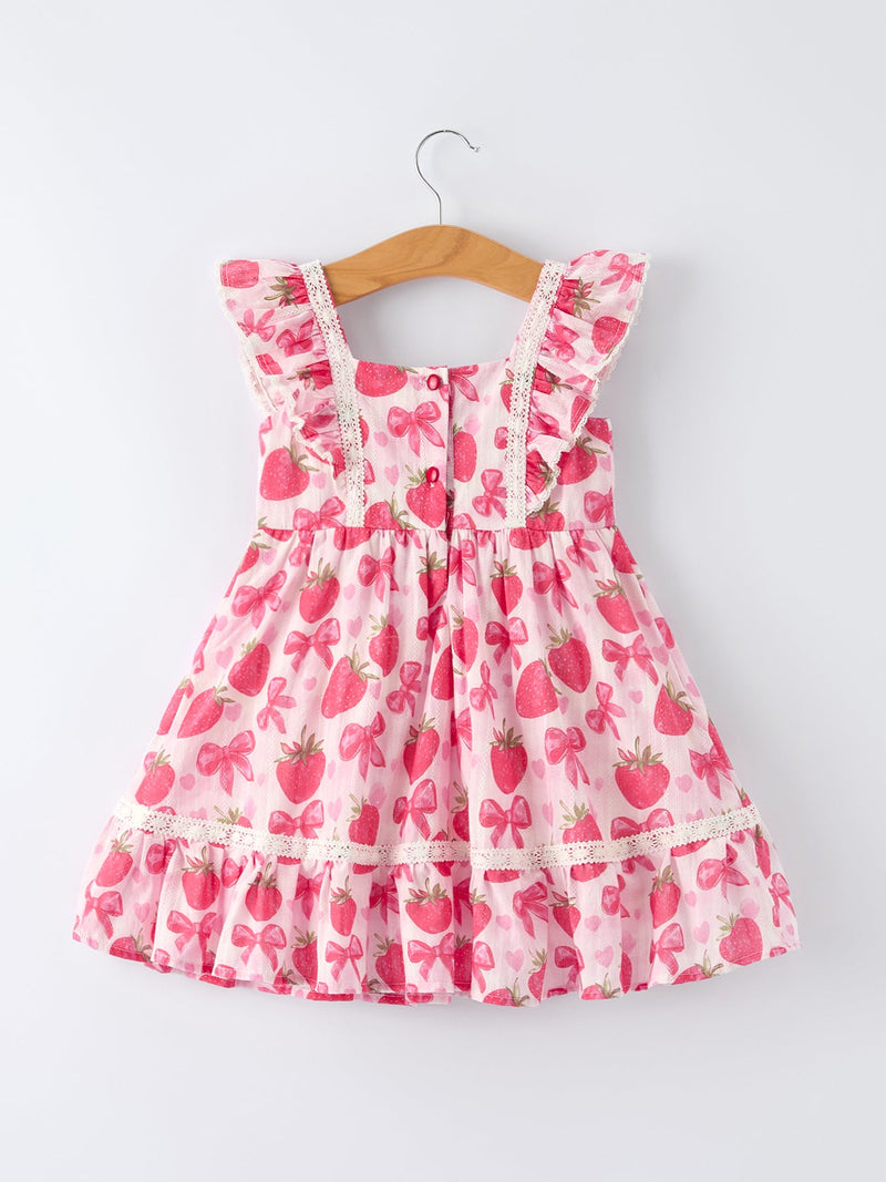 Spring Strawberry Bow Print Girls' Dress - 2