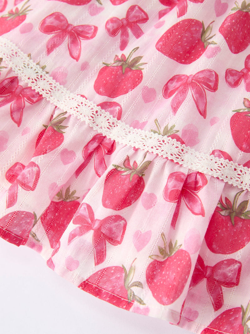 Spring Strawberry Bow Print Girls' Dress - 4
