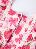 Spring Strawberry Bow Print Girls' Dress - 5
