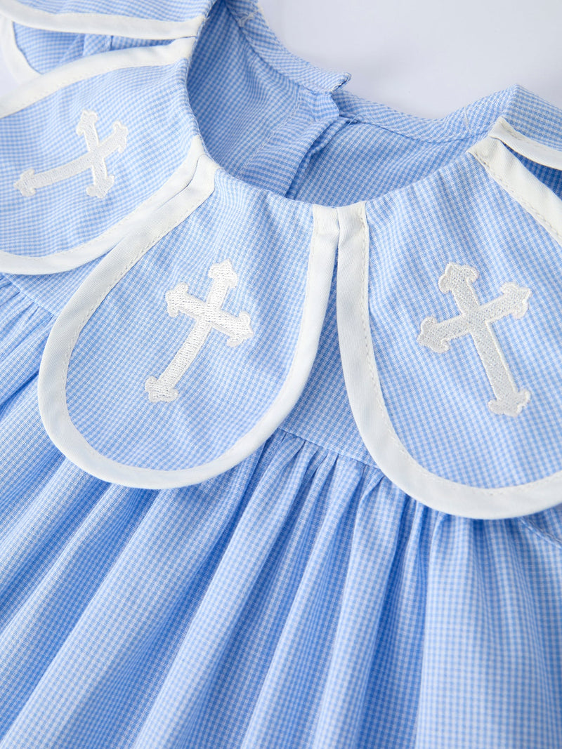 Blue Petal Peter Pan Collar Bishop Christening Dress - 3