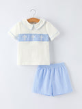 Blue Smocked Church Christ Bishop Christening Toddler Boys'Set - 5