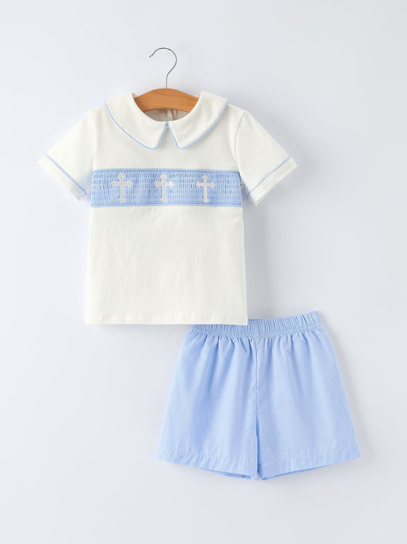 Blue Smocked Church Christ Bishop Christening Toddler Boys'Set - 5