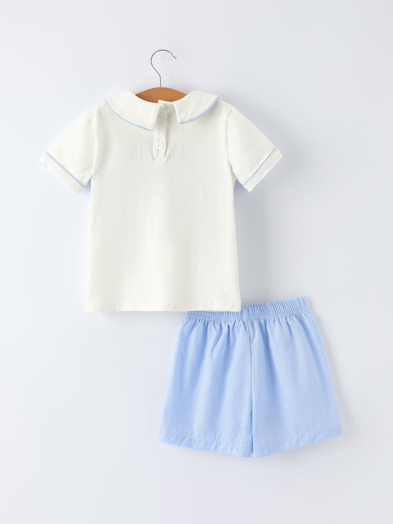 Blue Smocked Church Christ Bishop Christening Toddler Boys'Set - 6