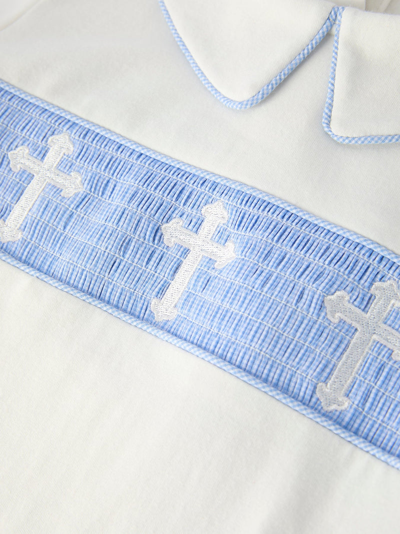 Blue Smocked Church Christ Bishop Christening Toddler Boys'Set - 8