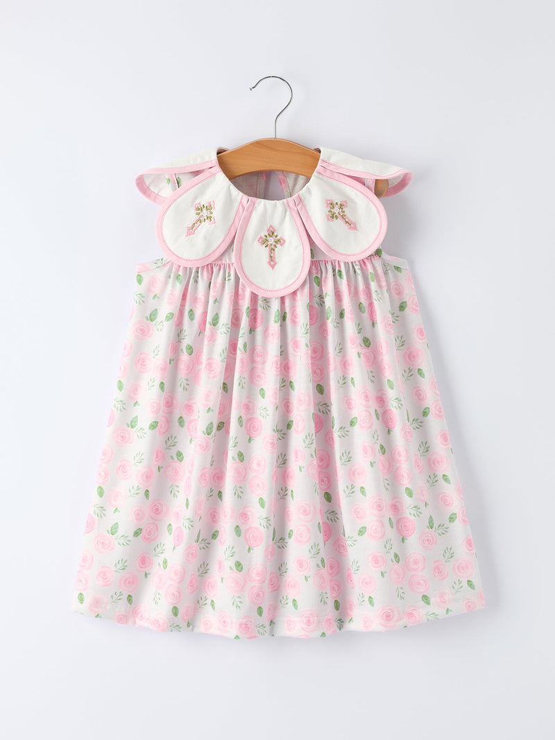 Floral Smocked Petal Peter Pan Collar Dress - 1