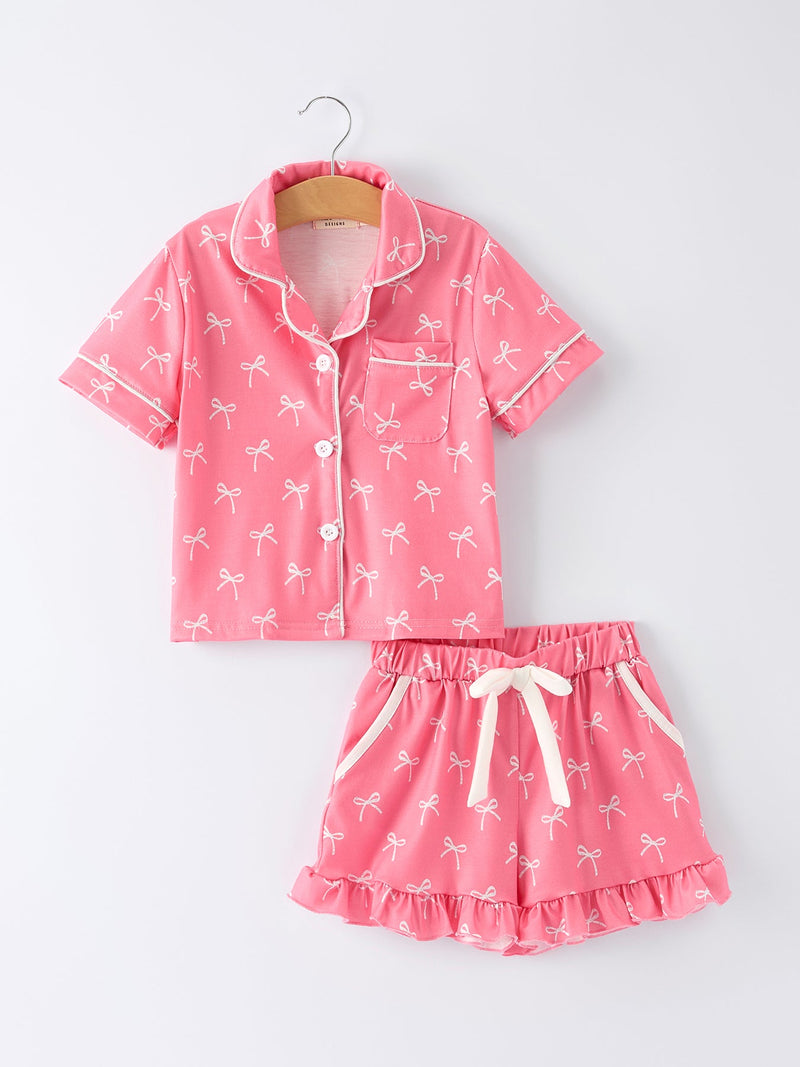 Mommy & Me Bow Print Ruffle Pajama Set - 3