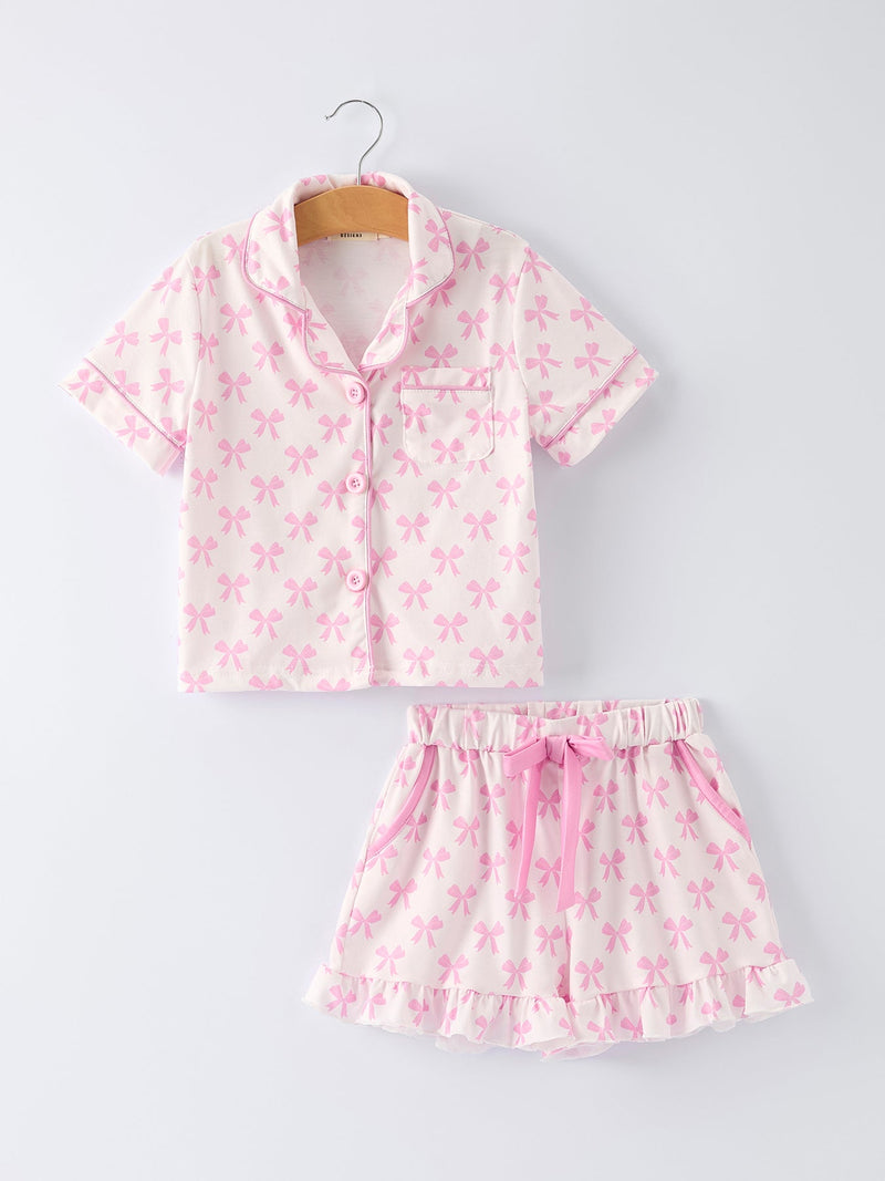 Mommy & Me Pink Bow Print Ruffle Pajama Set - 3