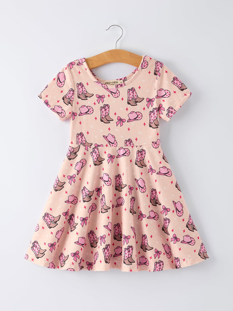 Western Print Girl Short Sleeve Dress - 1