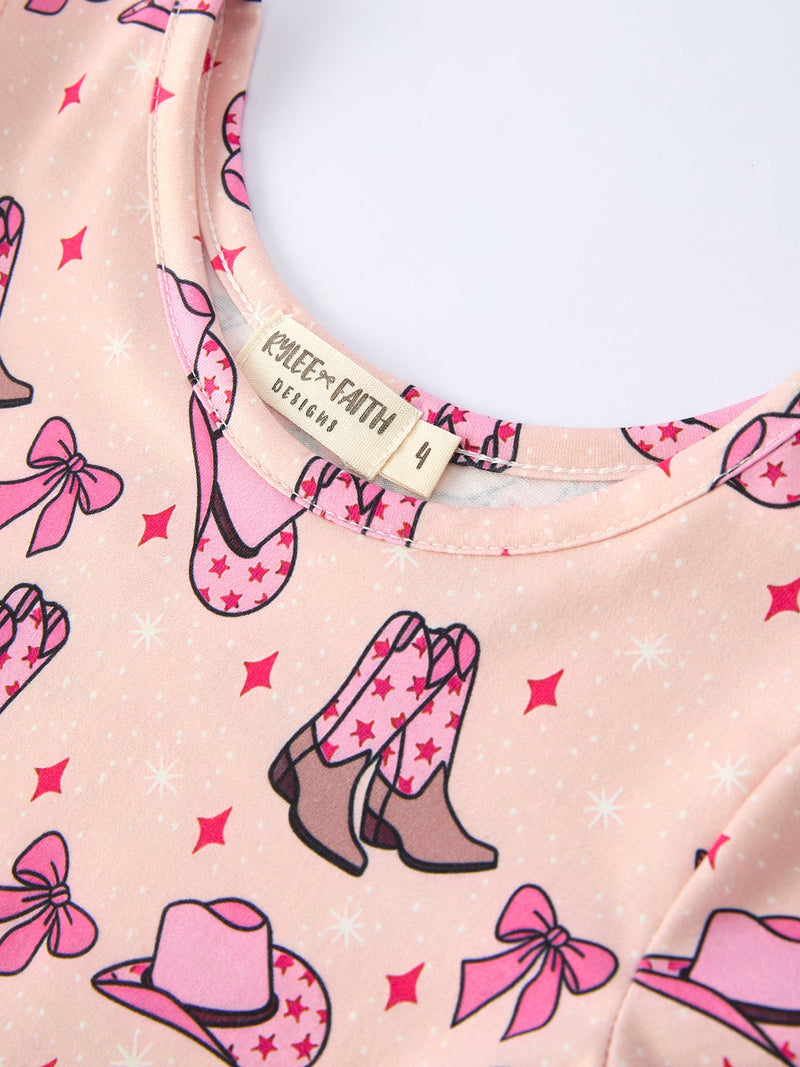 Western Print Girl Short Sleeve Dress - 3