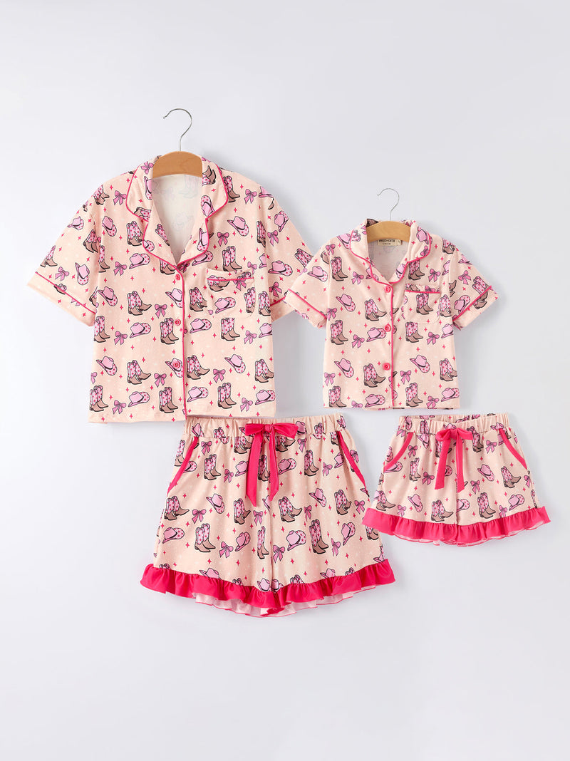 Mommy & Me Western Print Ruffle Pajama Set - 2