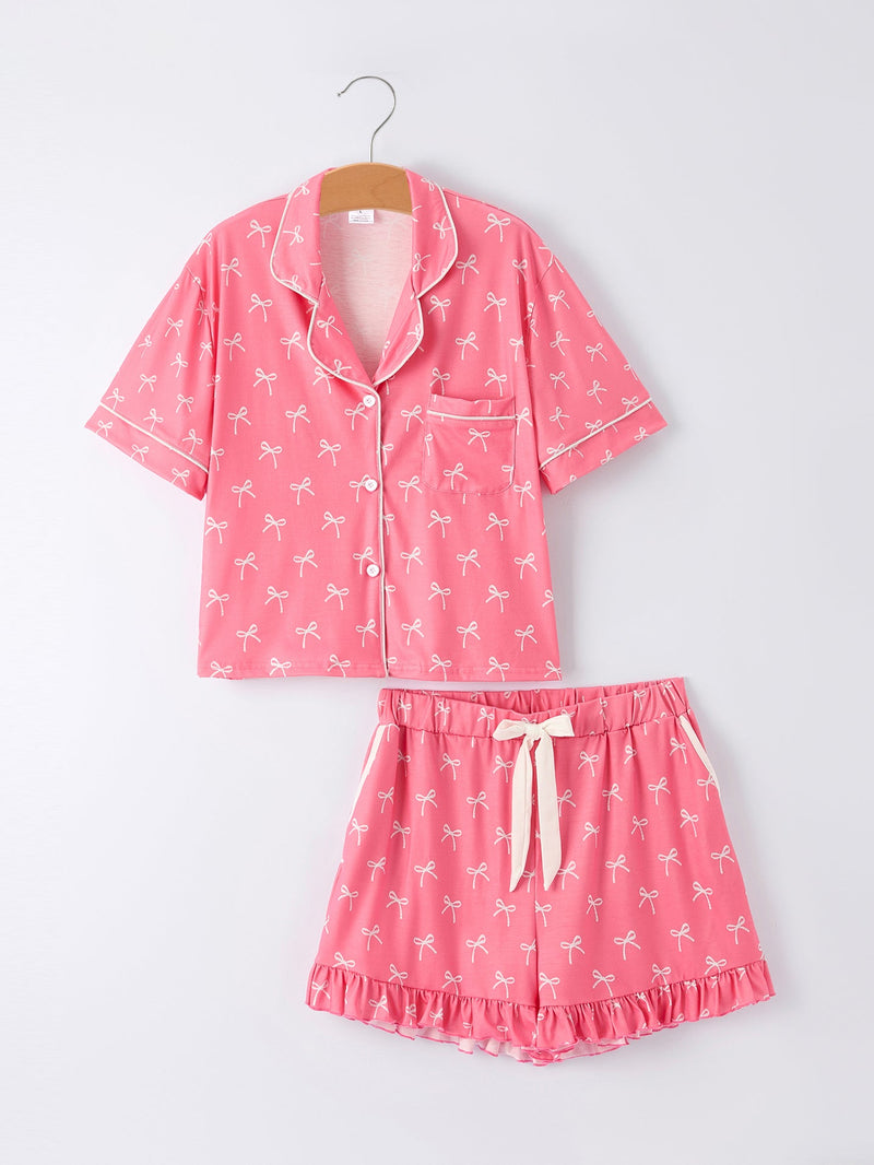 Mommy & Me Bow Print Ruffle Pajama Set - 7