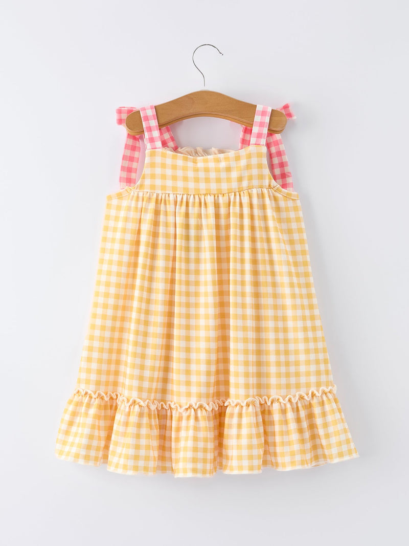 Fish Embroidery Smocking Plaid Girls' Dress - 2