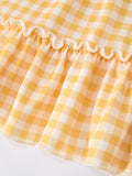 Fish Embroidery Smocking Plaid Girls' Dress - 5