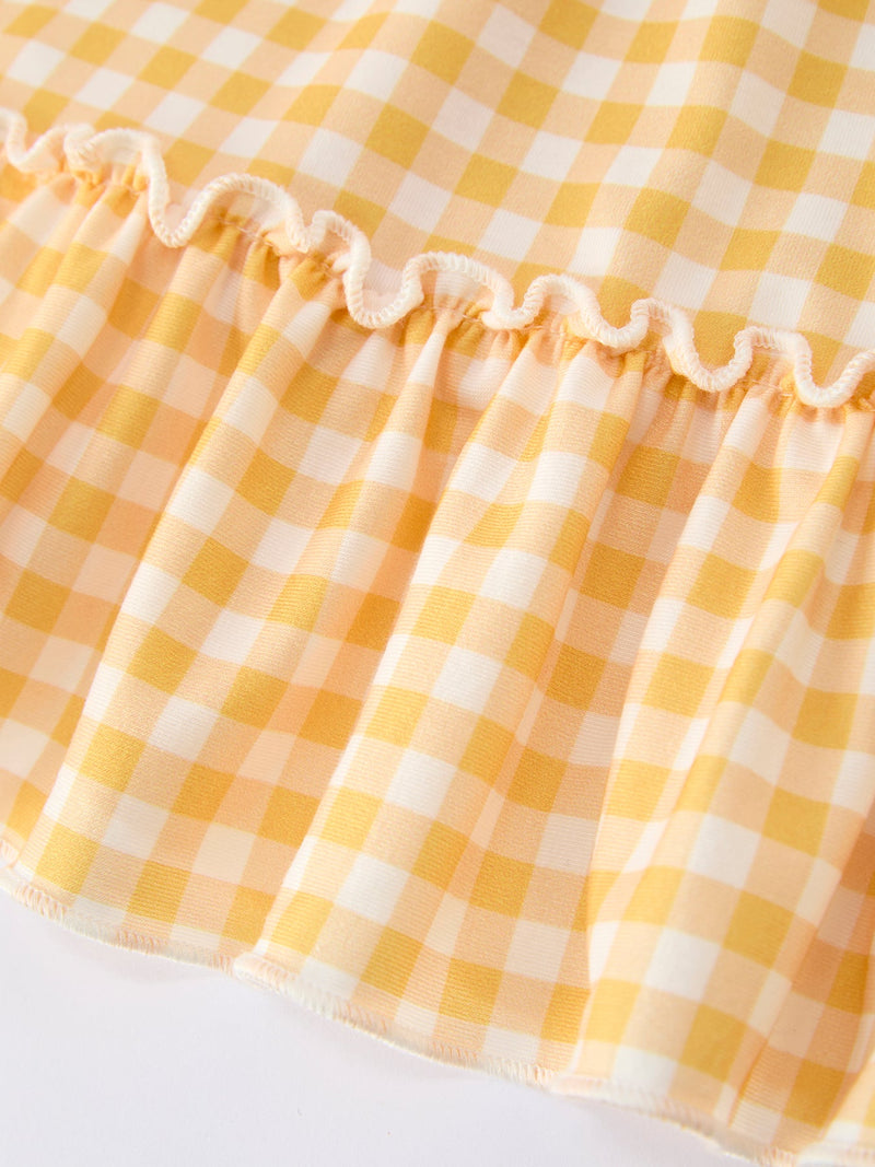 Fish Embroidery Smocking Plaid Girls' Dress - 5