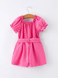 Spring Hot Pink Short-sleeved Girls Jumpsuit - 2
