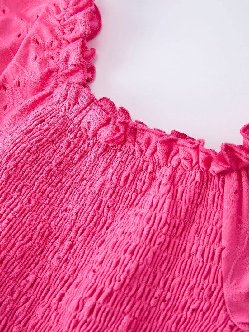 Spring Hot Pink Short-sleeved Girls Jumpsuit - 3