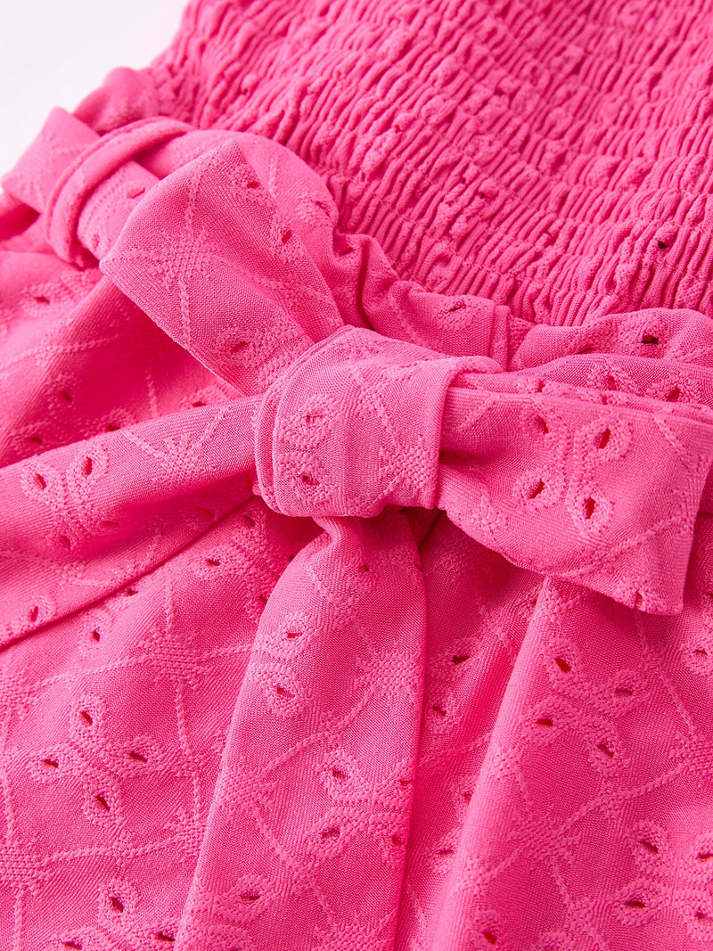 Spring Hot Pink Short-sleeved Girls Jumpsuit - 5