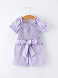 Spring Purple Short-sleeved Girls Jumpsuit - 1