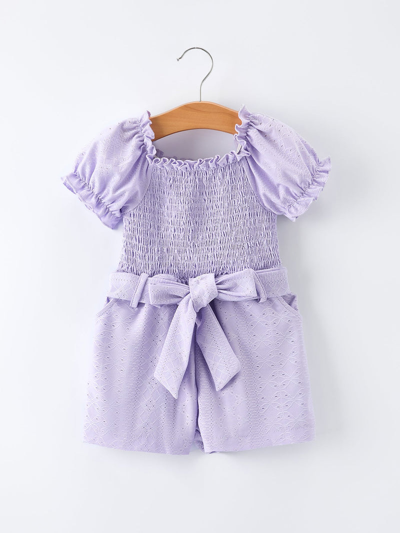Spring Purple Short-sleeved Girls Jumpsuit - 1