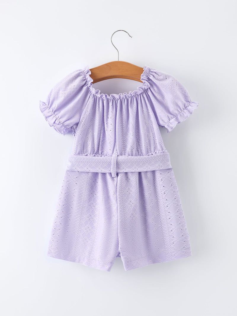 Spring Purple Short-sleeved Girls Jumpsuit - 2