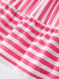 Spring  Pink Striped Ruffled Girls' Dress with Hat - 10