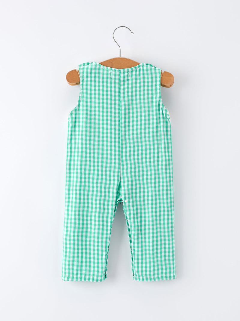 Pickle Ball Embroidered Smocked Green Baby Boys Romper - 2