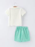 Pickle Ball Spring Gingham Embroidered Smocked Green Boys Shorts Set - 2