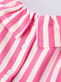 Spring  Pink Striped Ruffled Girls' Dress with Hat - 11