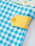 Fish Embroidery Smocking Plaid Baby Boy Romper - 5