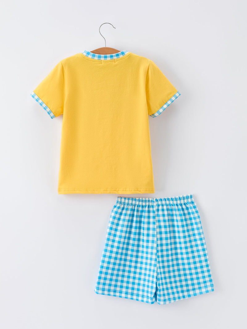 Fish Embroidery Smocking Plaid Boys'Set - 2