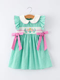 Spring Gingham Bow Ruffle Smocked Pickle Ball Girl Dress - 1