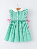 Spring Gingham Bow Ruffle Smocked Pickle Ball Girl Dress - 2