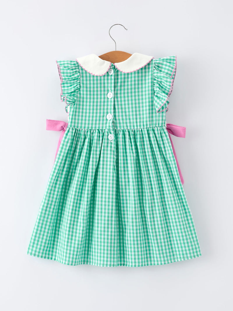 Spring Gingham Bow Ruffle Smocked Pickle Ball Girl Dress - 2