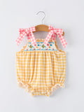 Fish Embroidery Smocking Plaid Baby Girl Romper - 1