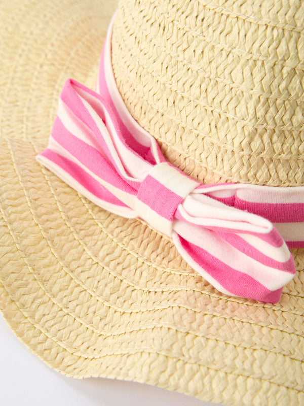 Spring  Pink Striped Ruffled Girls' Dress with Hat