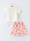 Girls' Spring Short-sleeved "Berry Sweet" Printed Top and Skirt Set - 2